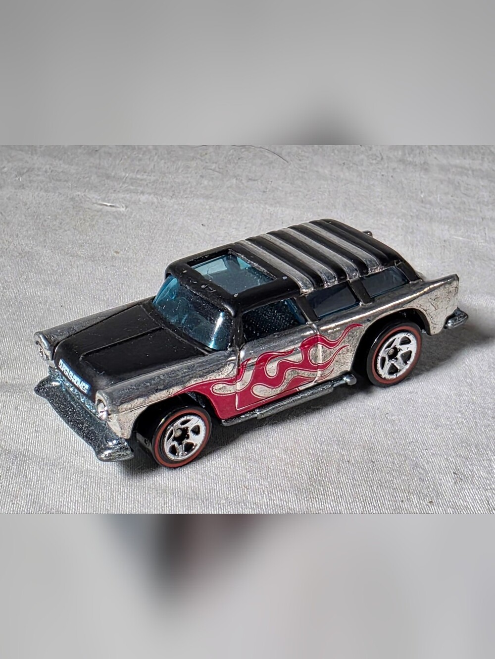 Hot Wheels 1979 USA Redline Chevy NOMAD Silver/Chrome W/ red Flames Diecast vtg